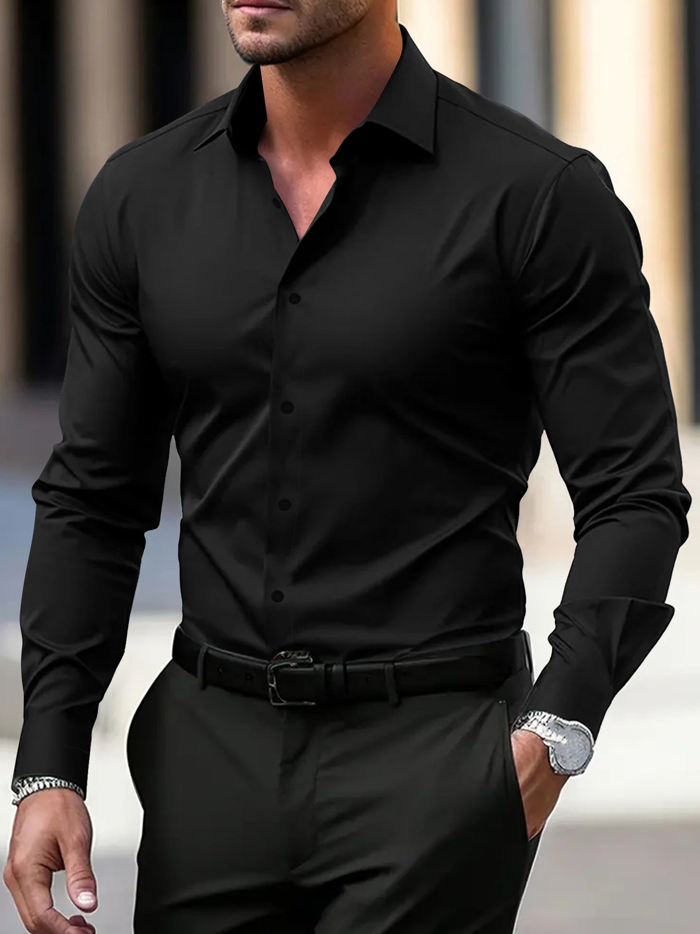 Men's Shirt Business Button Down Shirt Summer Men DealSniper.net Black L