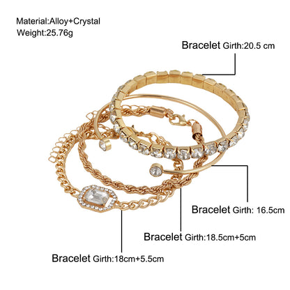 Fashion Jewelry 4 Pcs Crystal Bracelet Set Bohemian Design For Women Vintage Luxury Twisted Cuff Chains Armband Jewelry Accessories Jewelry dealsniper-net