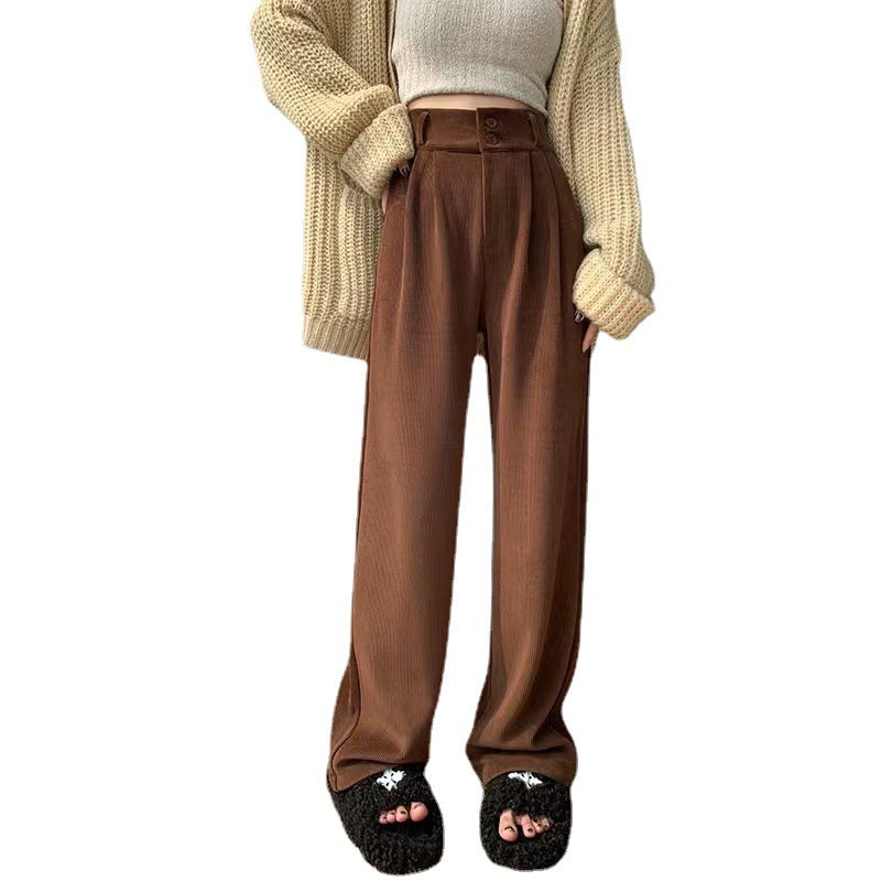 Wide-leg Pants Draping Mop Brown Leisure Corduroy