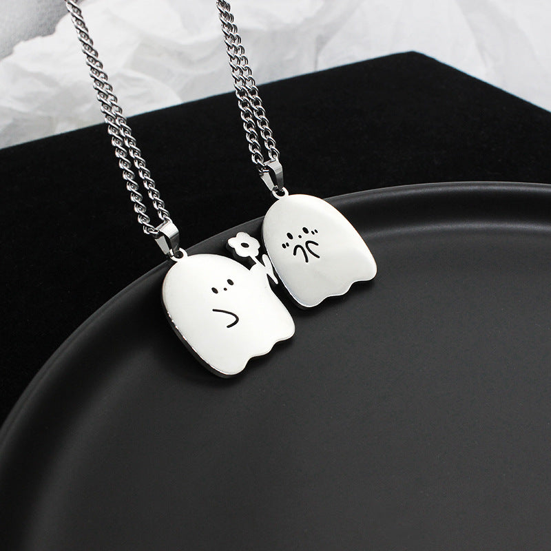 Stainless Steel Cute Ghost Couple Necklace Kawaii Necklace Jewelry dealsniper-net Flower Shy Pair Necklace Pair