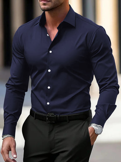 Men's Shirt Business Button Down Shirt Summer Men DealSniper.net Navy Blue L