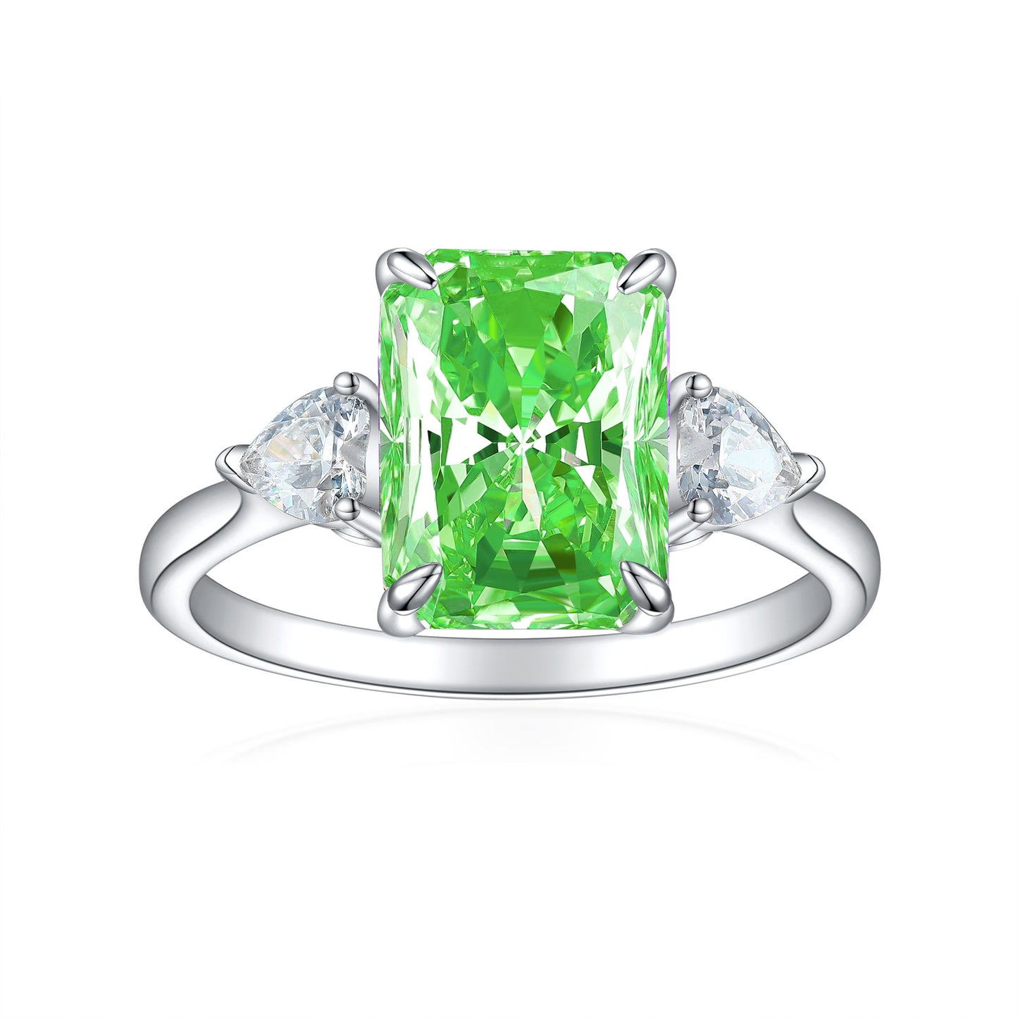 S925 Colorful Rectangular Rhinestone Ring Ins Fashion Jewelry dealsniper-net Apple Green US Size 10