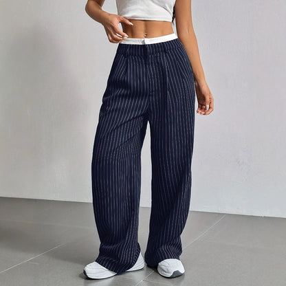 Stripe Printed Trousers Fashion High Waist Straight Leg Pants Women DealSniper.net