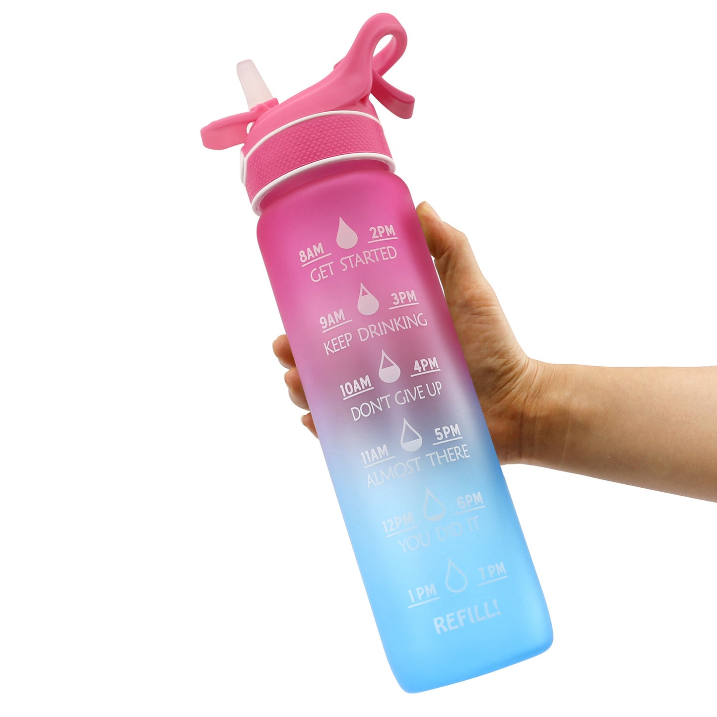 1000ML Plastic Spray Water Bottle Scrub Bounce Cover Straw