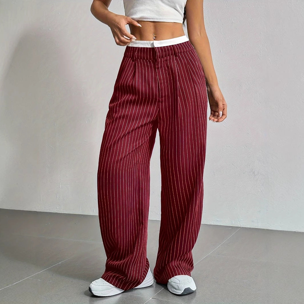 Stripe Printed Trousers Fashion High Waist Straight Leg Pants Women DealSniper.net