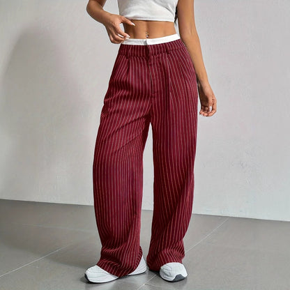 Stripe Printed Trousers Fashion High Waist Straight Leg Pants Women DealSniper.net