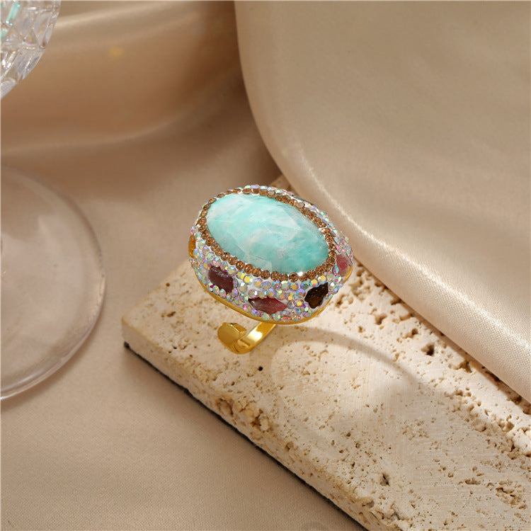 Retro Baroque Natural Pearl Ring Jewelry dealsniper-net K 0612 Amazonite