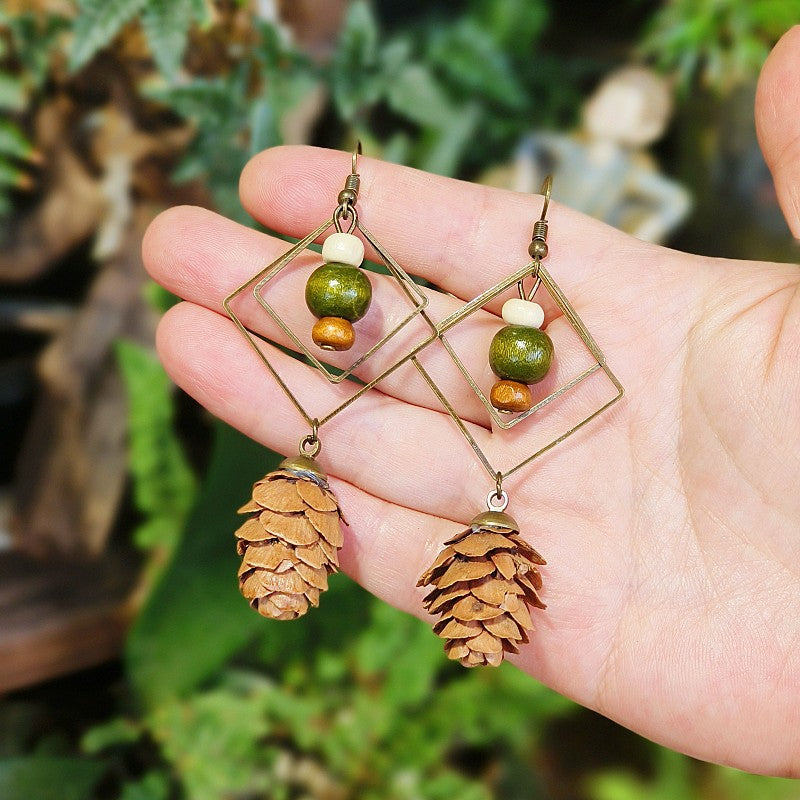 Handmade Retro Mori Style Geometric Earrings Women Jewelry dealsniper-net Pine Cone Style