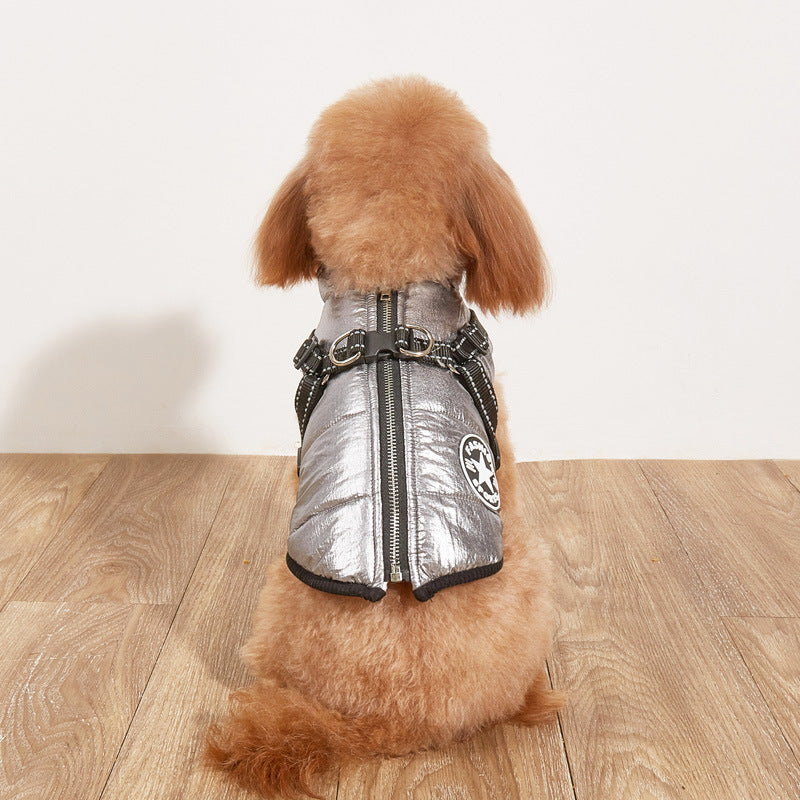 Pet Warm Dog Cotton-padded Clothes Fleece-lined Thickened Reflective Gallus Pets DealSniper.net Silver 2XL