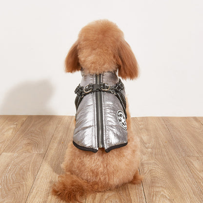 Pet Warm Dog Cotton-padded Clothes Fleece-lined Thickened Reflective Gallus Pets DealSniper.net Silver 2XL