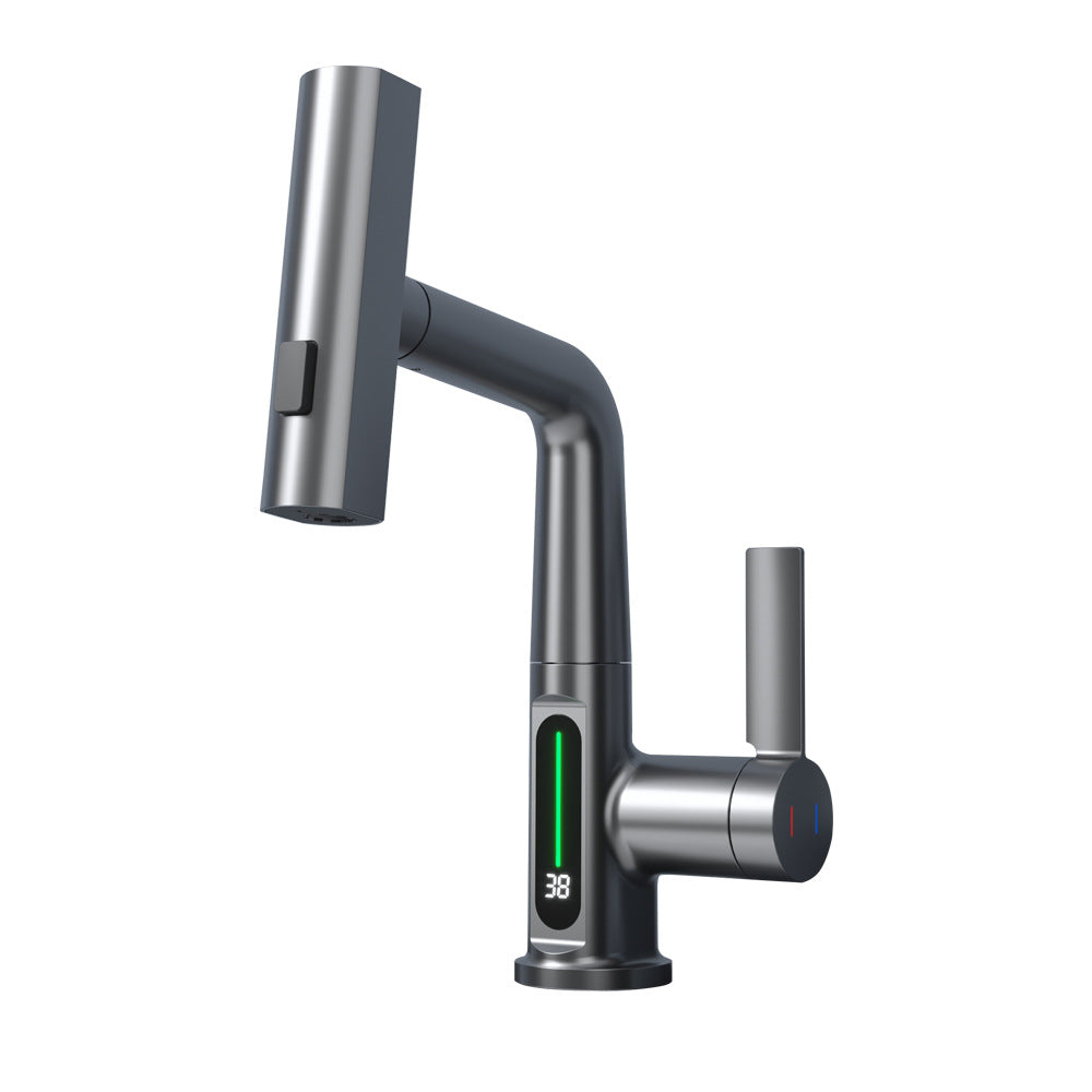 Intelligent Digital Display Faucet Pull-out Basin Faucet House DealSniper.net Gun gray digital display