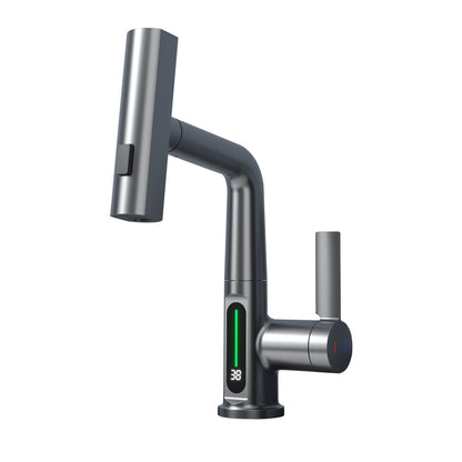 Intelligent Digital Display Faucet Pull-out Basin Faucet House DealSniper.net Gun gray digital display