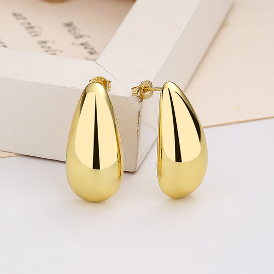 Fashion Jewelry Water Drop Glossy 16k Real Gold Plating Simple And Elegant Earrings Jewelry dealsniper-net Gold