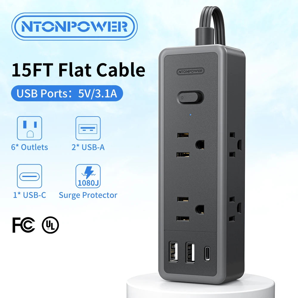 6-Outlet Power Strip Extension Power Cord Travel Adapter Electronics DealSniper.net