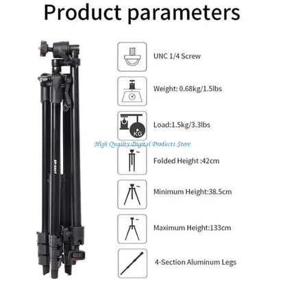Professional Tripod Foldable Design for Video Recording Adjustable Height Stand Electronics DealSniper.net