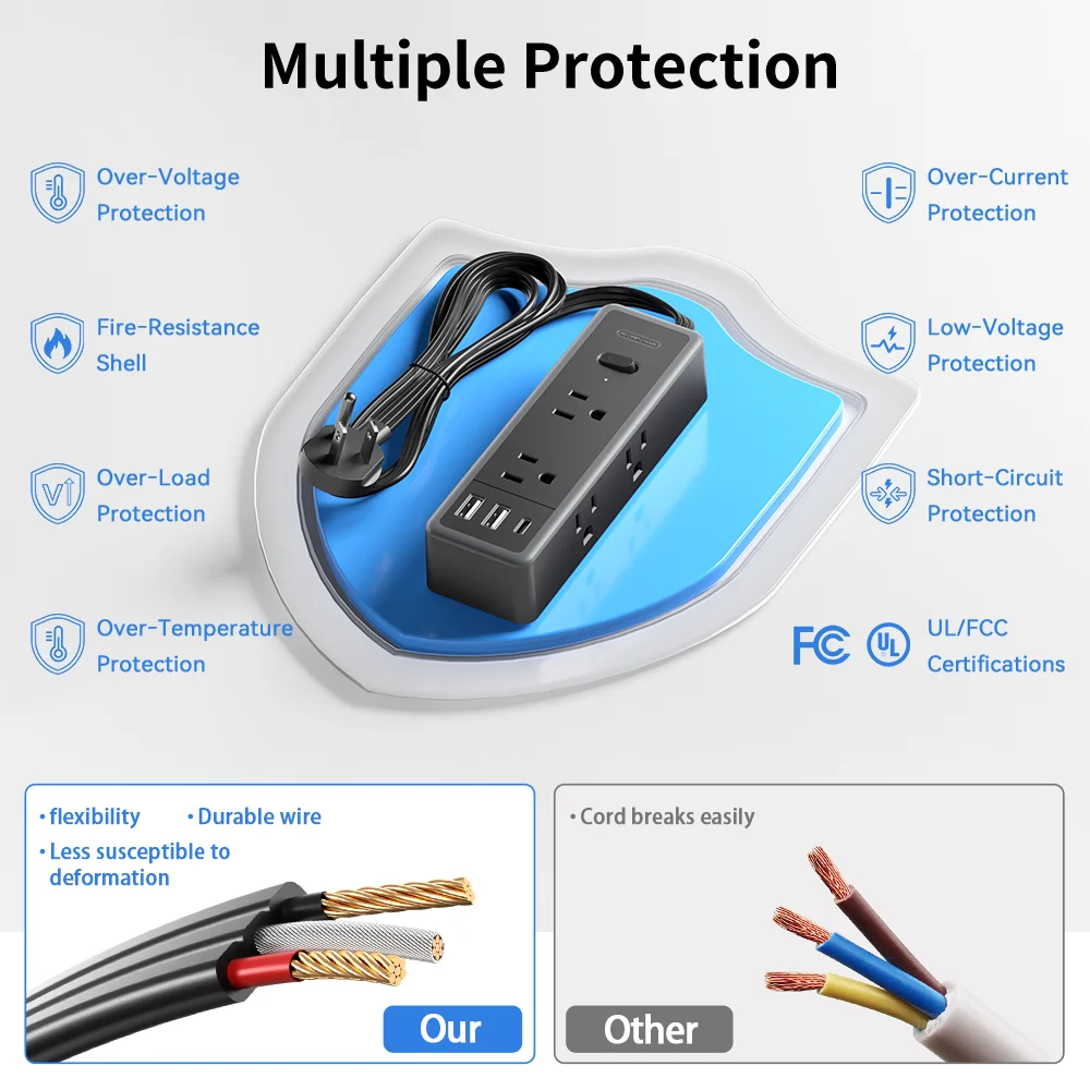 6-Outlet Power Strip Extension Power Cord Travel Adapter Electronics DealSniper.net