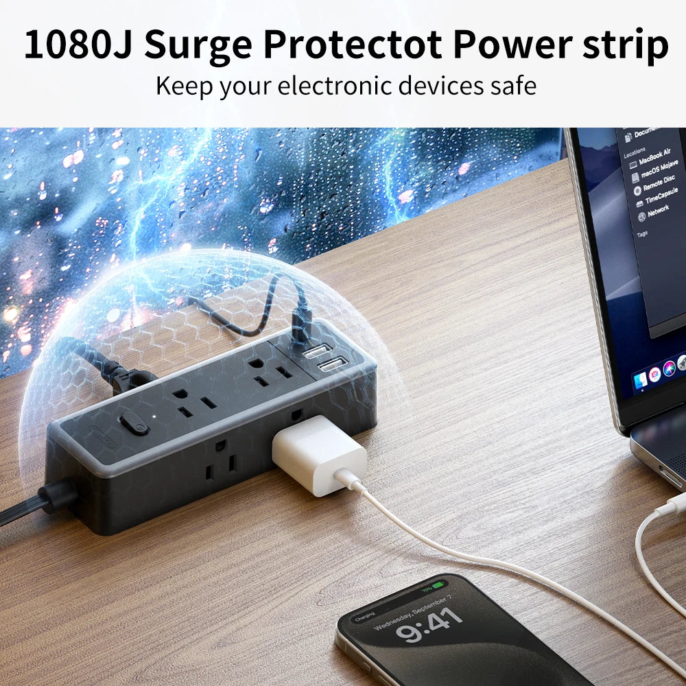 6-Outlet Power Strip Extension Power Cord Travel Adapter Electronics DealSniper.net