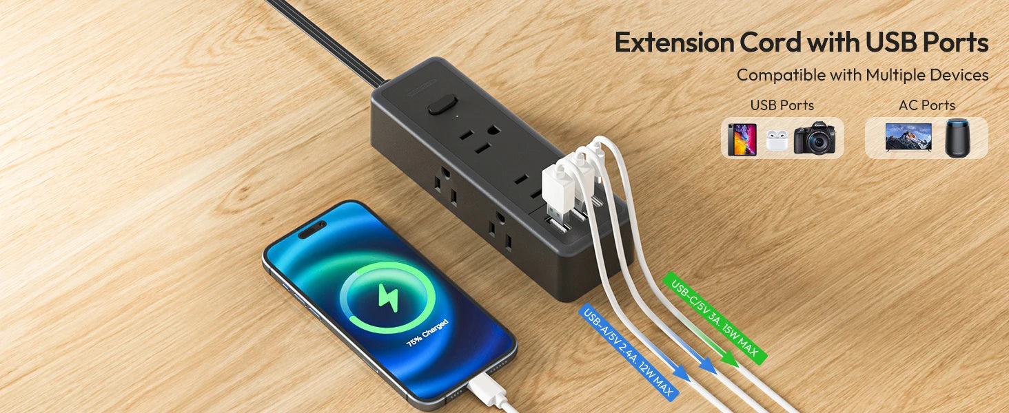 6-Outlet Power Strip Extension Power Cord Travel Adapter Electronics DealSniper.net