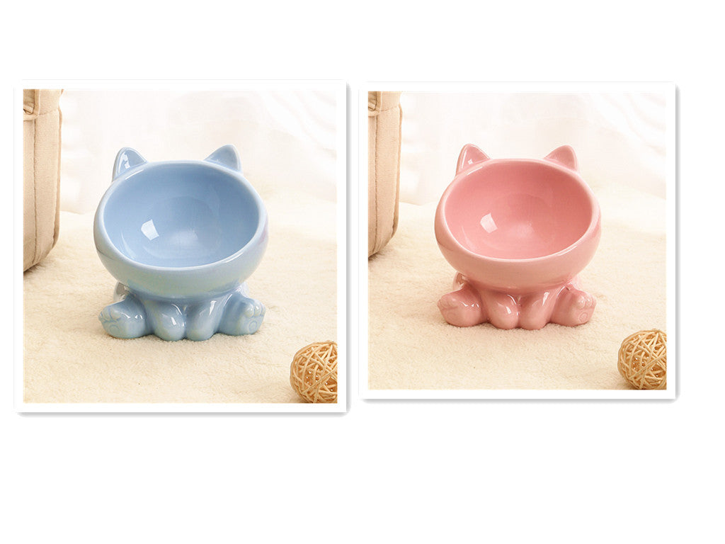 Ceramic Cat Bowl Cat Bowl Cat Food Bowl Neck Guard Pets dealsniper-net Pink and Blue