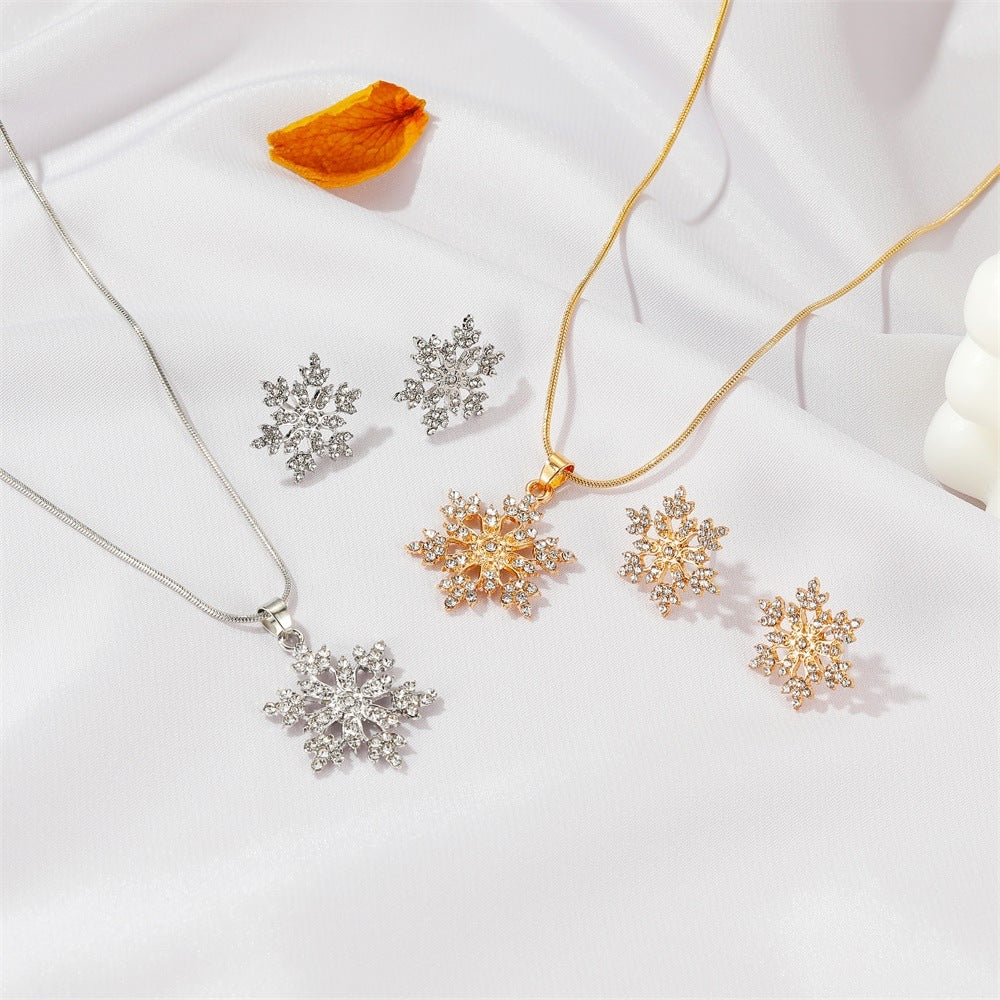 3pcs Snowflake Necklace Set With Rhinestones Jewelry dealsniper-net