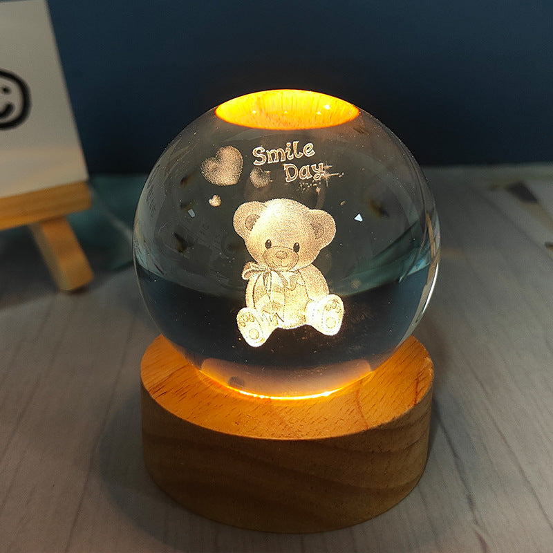 Usb Plug-in Luminous Crystal Ball Night Light Home Decor Gym From House Little Bear Doll Usb Plug In