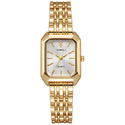 Fashion Simple Square Steel Strap Women's Watch Jewelry DealSniper.net Golden White