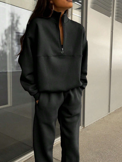 Long-sleeved Sports Sweatshirt Suit Fashion Stand-up Collar Women DealSniper.net Black L