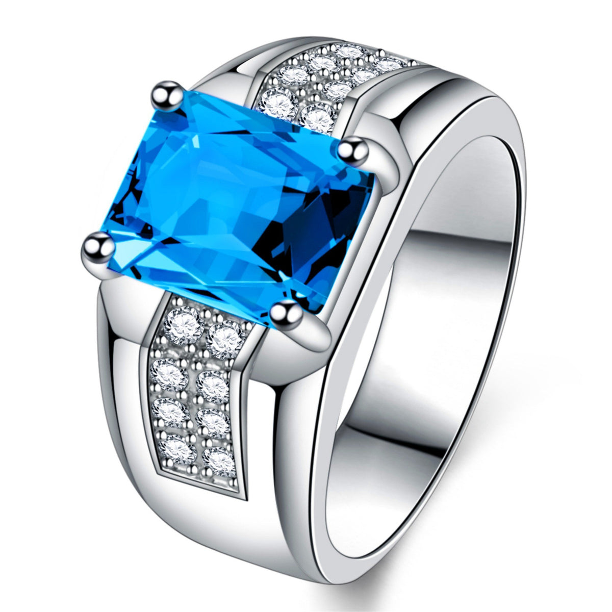 New Blue Sapphire Blue Zircon Ring Fashion Trendy Men's Business Jewelry Gym From House Sea Blue Diamond Ring White Go Opening adjustable