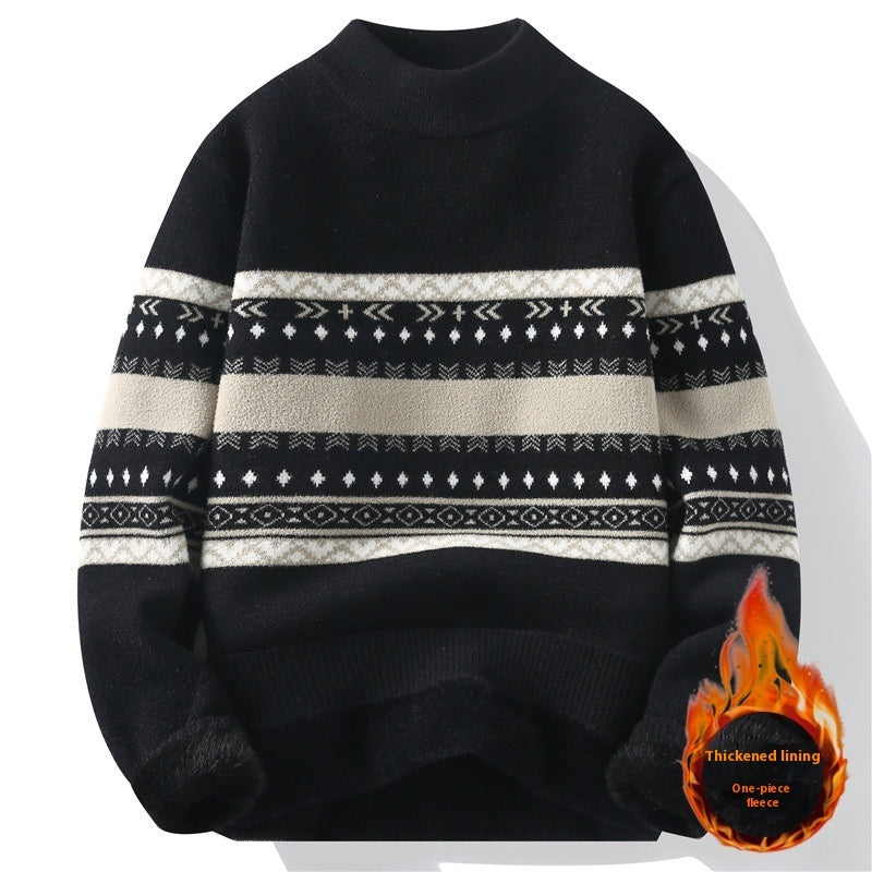 One-piece Velvet Sweater Men's Mock Neck Knitted Sweater Men dealsniper-net Black 2XL