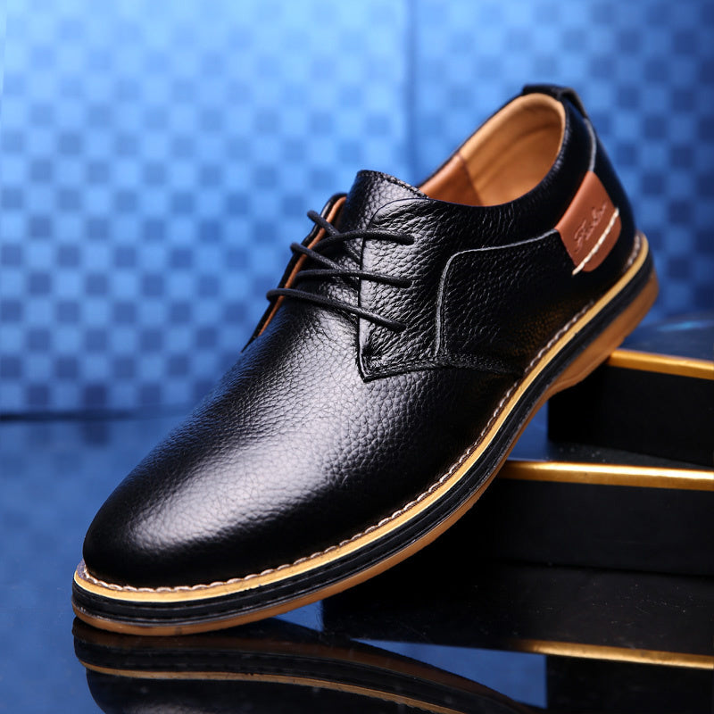 Men's Casual Leather Shoes Top Layer Daily Shoes Trend Men's Shoes British Tie Dress Shoes Men DealSniper.net Black 38