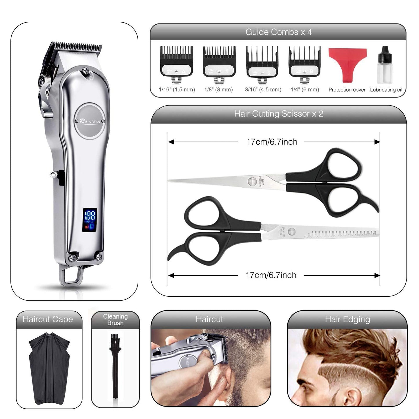 Men Hair Trimmer 3 in 1 IPX7 Waterproof Beard Trimmer