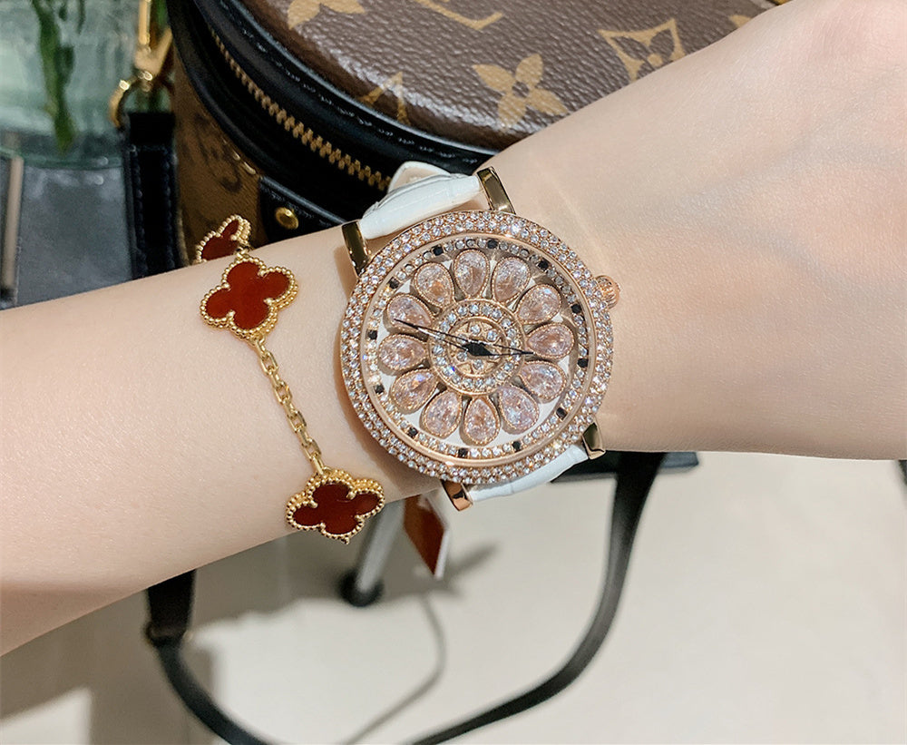 Women's Niche Diamond Luxury Rainbow Watch Jewelry DealSniper.net Rose gold white leather