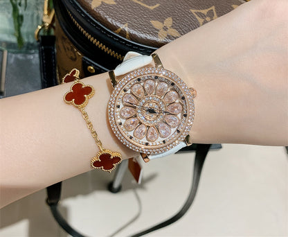 Women's Niche Diamond Luxury Rainbow Watch Jewelry DealSniper.net Rose gold white leather