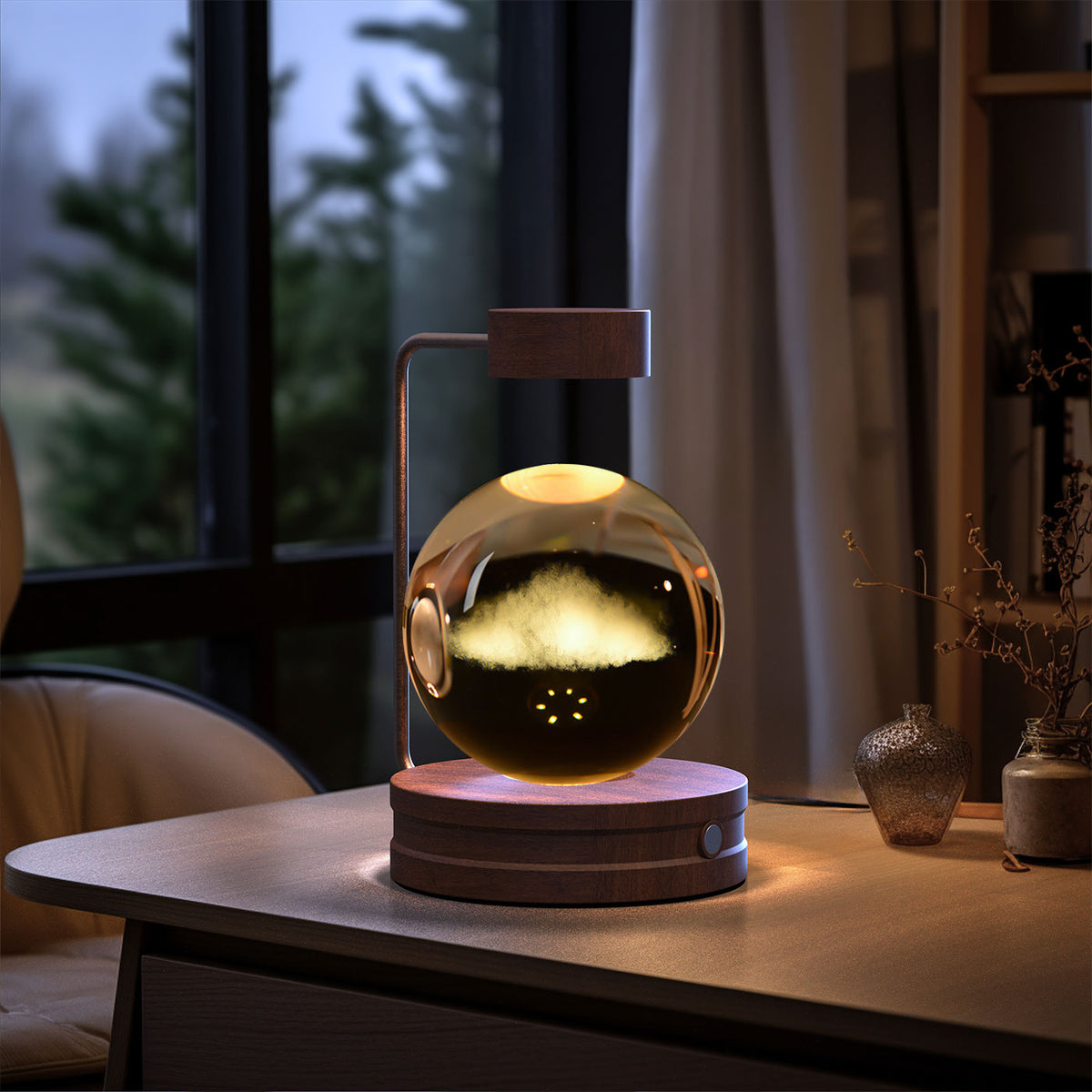 Crystal Ball Cosmic Dinosaur Indoor Night Light USB Home DealSniper.net Clouds Dark wood