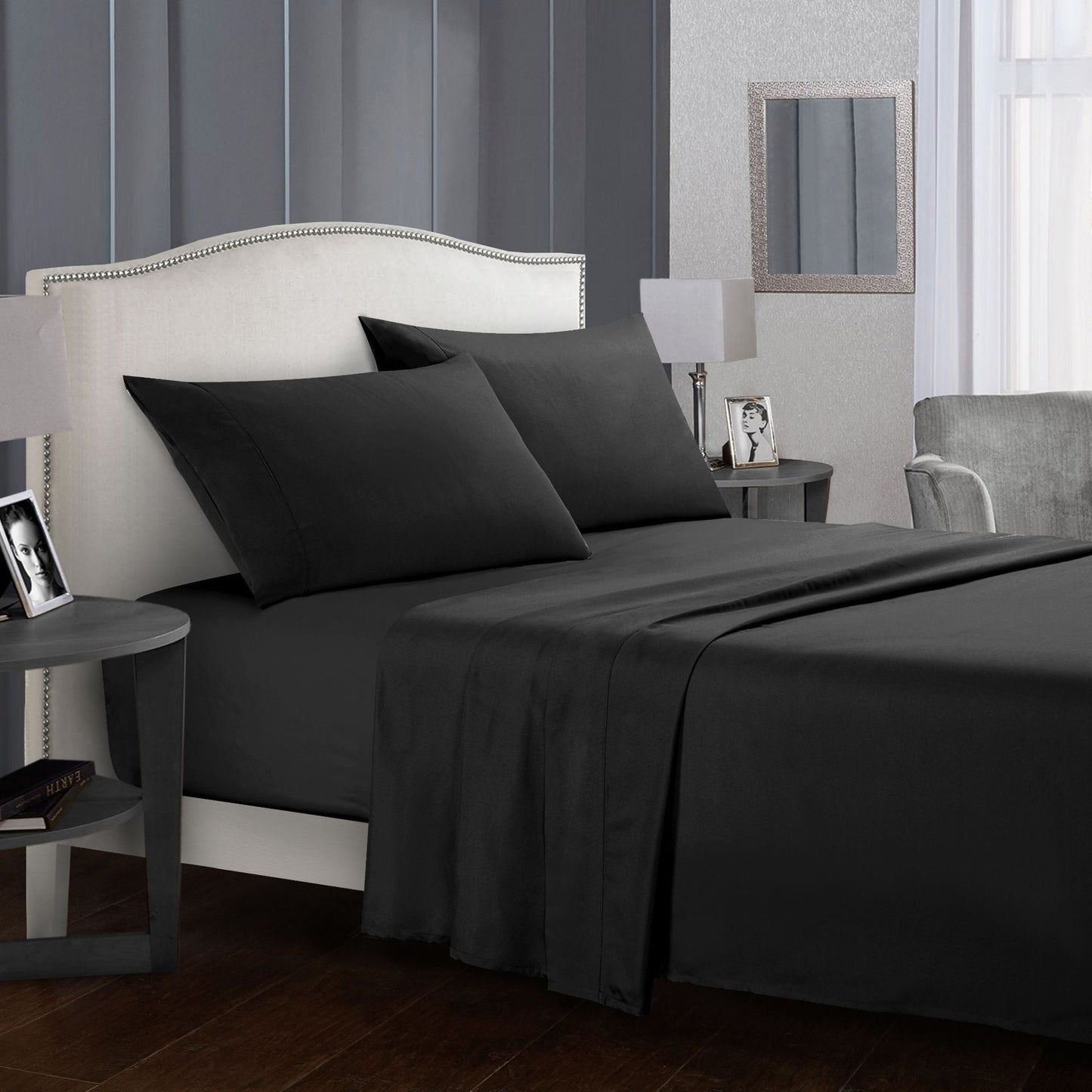 Sheet Set 4 Sets Bed Sheet Double King Size House DealSniper.net Black California King set of four