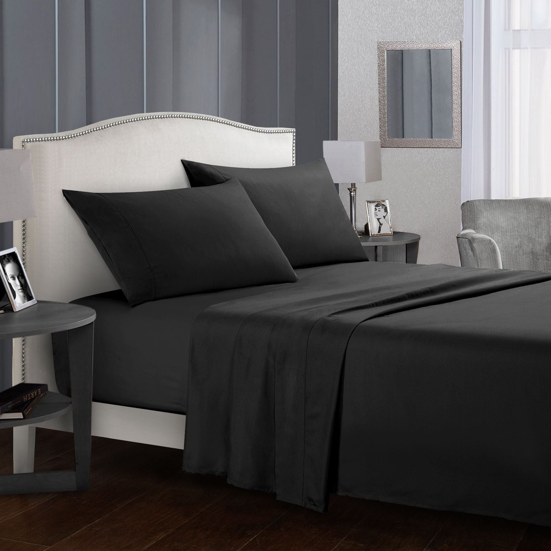 Sheet Set 4 Sets Bed Sheet Double King Size House DealSniper.net Black California King set of four