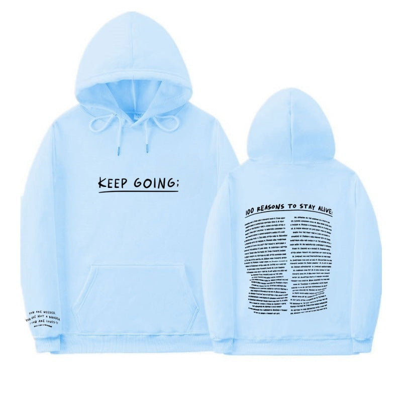 Letter Printing Long-sleeved Drawstring Hooded Sweatshirt Women dealsniper-net FS5274 Light Blue 2XL