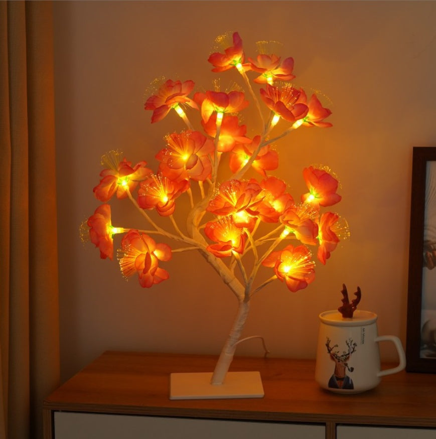 Bedroom Room Rose Tree Lamp Decoration Home Decor Gym From House Big pink camellia 24lights on black USB