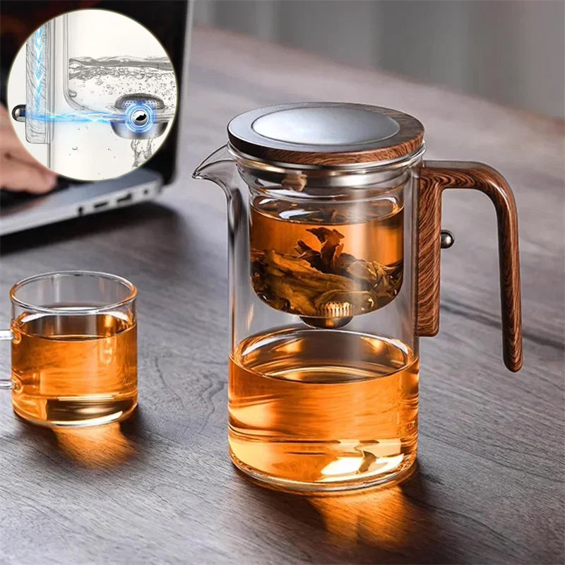 One Click Magnetic Teapot Separation Filtration Glass Tea Pot Wood Handle Tea Water Separation Inner Container Teapot Kitchen dealsniper-net