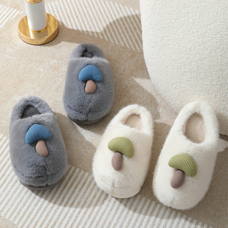 Cute Mushroom Cotton Slippers For Women Thick-soled Autumn And Winter Plush Slipper Indoor Non-slip Eva Household Furry Shoes Women DealSniper.net