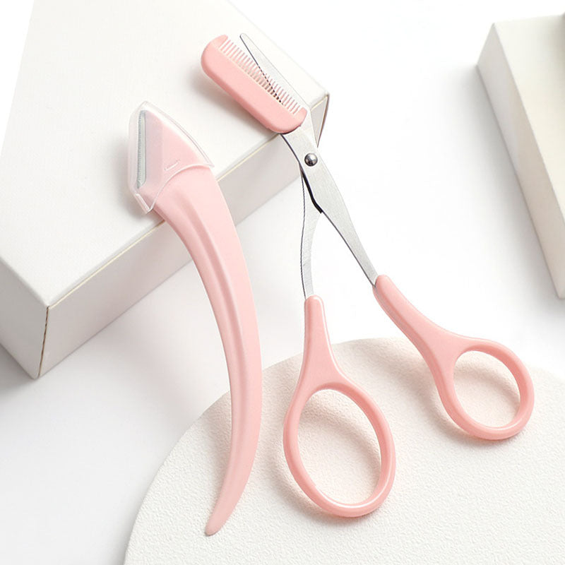 Eyebrow Trimming Knife With Comb Curved Moon Small Beauty Supplies Gadgets Beauty dealsniper-net Pink Eyebrow knife cutting comb