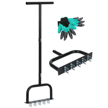 Lawn Aerator Tool Manual Metal Spike Grass Aeration With Dethatching Garden dealsniper-net Black