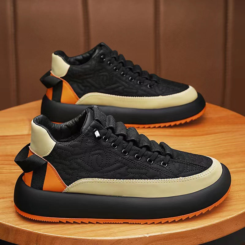 Trendy Color-blocked Sports Shoes Casual Lace Up Sneakers Men Gym From House Black Orange Size39
