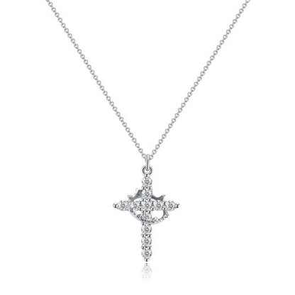 Fashion Jewelry Cross Full Diamond Crown Rotatable Necklace Jewelry dealsniper-net Silver Crown Not Rotatable