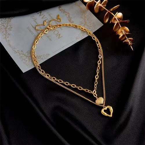 Titanium Steel Angel Wings Love Necklace Irregular Folds 2 Heart Love Jewelry Gym From House