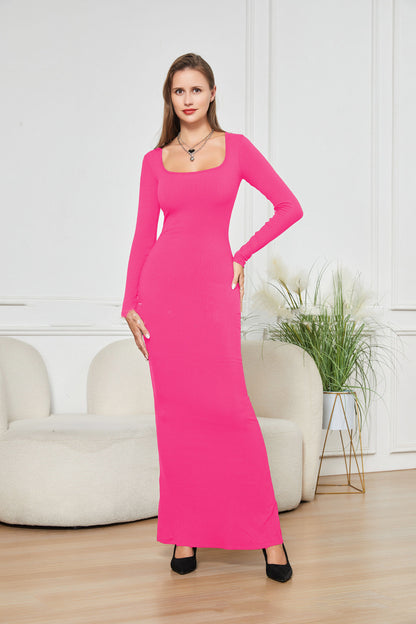 Two-in-one With Lining Double-layer Belly Contracting Hip Lifting Long Sleeve Narrow Dress Women dealsniper-net Pink 3XL