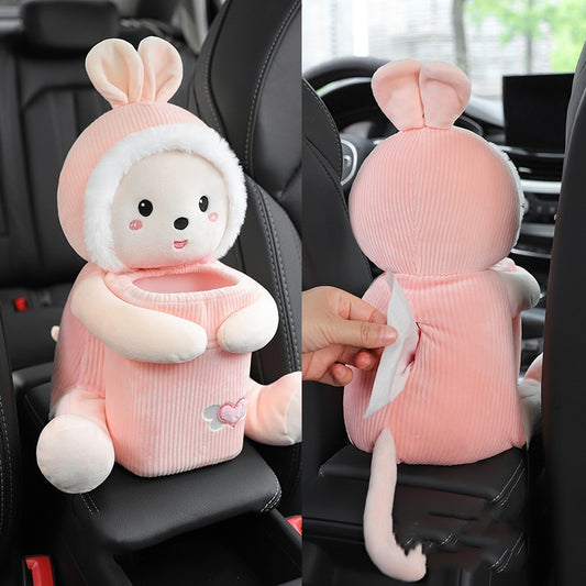 Creative Car Tissue Box Trash Can Two-in-one Vehicle dealsniper-net Soft rabbit