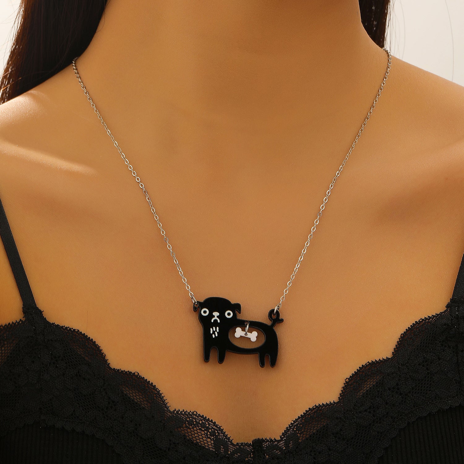 Cute Dog Cat Cartoon Necklace Ins Creative Collarbone Chain Jewelry Gym From House 01 White K5886