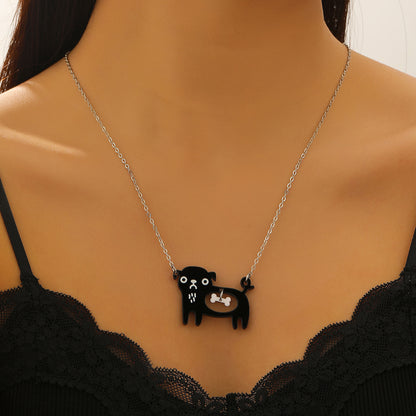 Cute Dog Cat Cartoon Necklace Ins Creative Collarbone Chain Jewelry Gym From House 01 White K5886