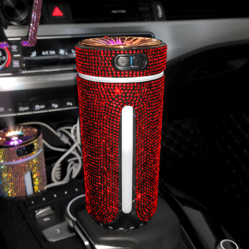 Luxury Diamond Car Humidifier LED Light Car Diffuser Vehicle DealSniper.net Red USB